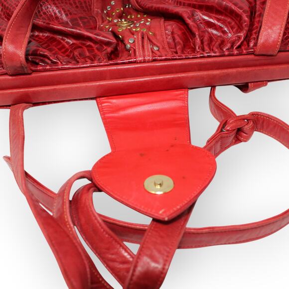 Vintage 80s Bags (3) Gold Quilted Sharif Red Patchwork Leather - Picture 13 of 16